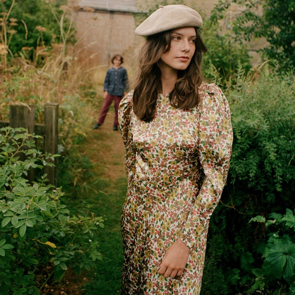 Dôen Liberty Floral Long Sleeve Silk Dress